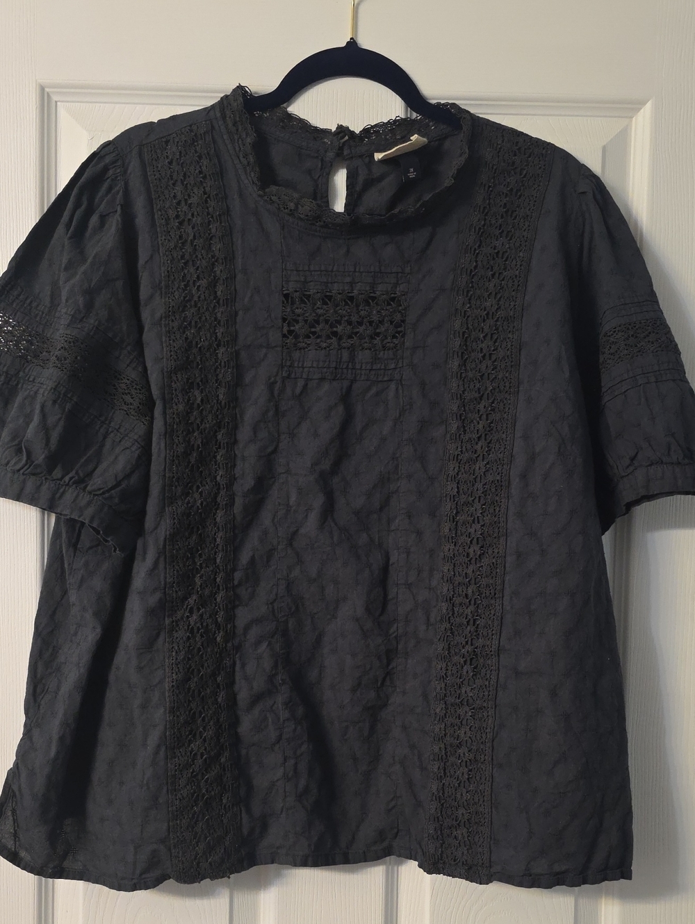 Universal Thread Black Crochet-Trim Short Sleeve Blouse